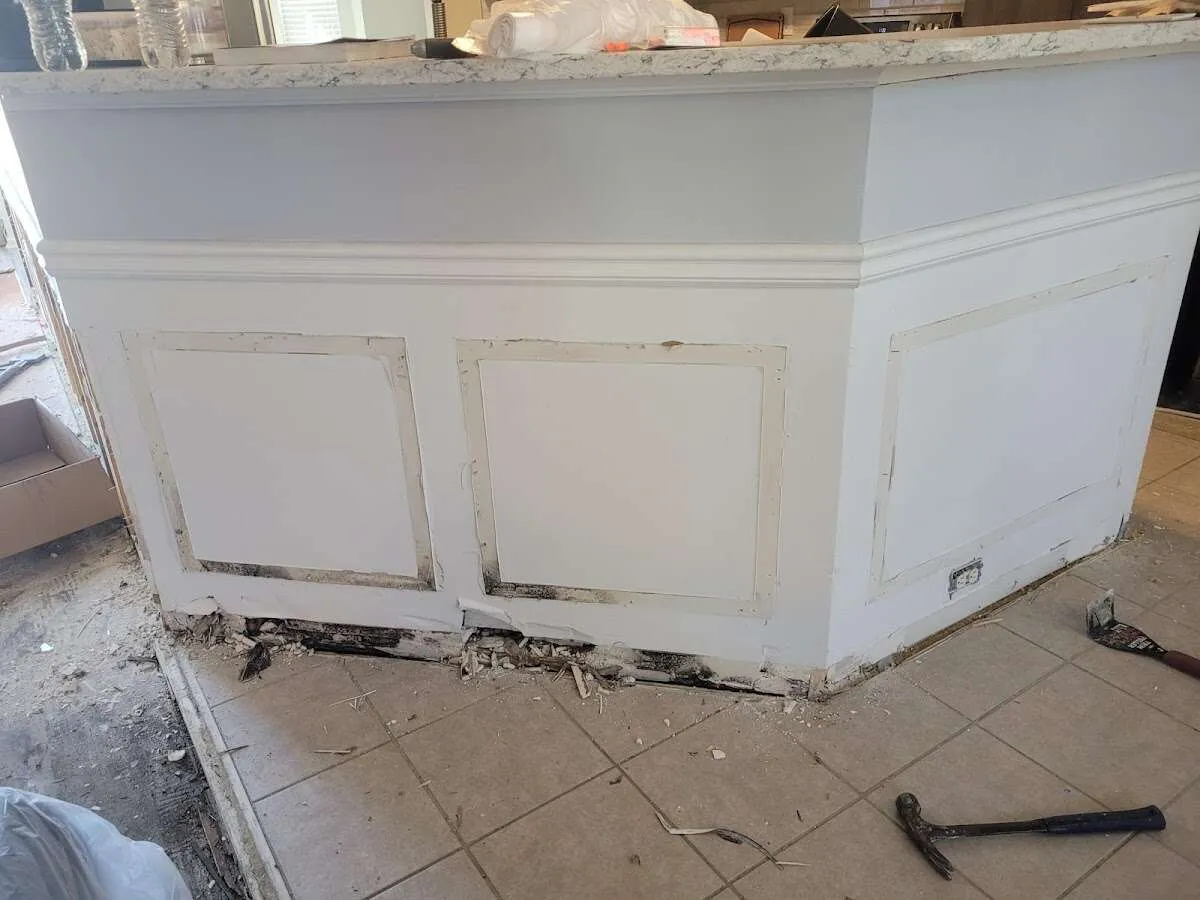 Water damage and mold on kitchen during Storm Damage Restoration in Eagle Pass